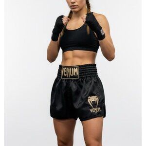 VENUM Women’s Black Classic Muay Thai Satin MMA Boxing Shorts S